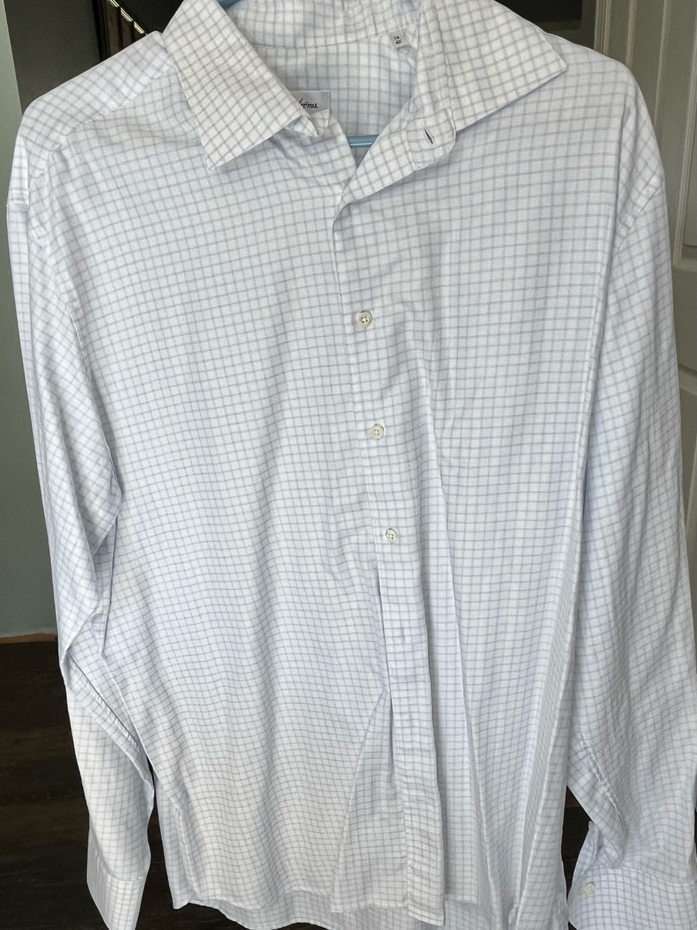 Stenströms Men's White and Light Blue Windowpane Dress Shirt 18/46